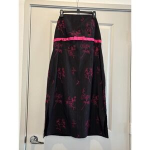 Torrid Midi Dress Womens 16 Black Pink Floral Embroidered Empire Waist Side Slit